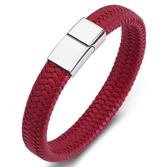 Men's Braided Leather Bracelet with Stainless Steel Magnetic Clasp