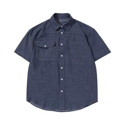 Thin Denim Short-Sleeved Shirt for Men