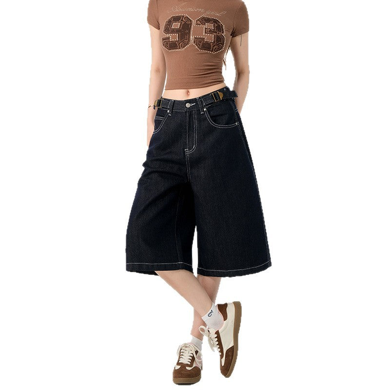 Women's Low-Waist Calf-Length Pants with Waist Design - High-Grade Casual Straight-Leg Jeans