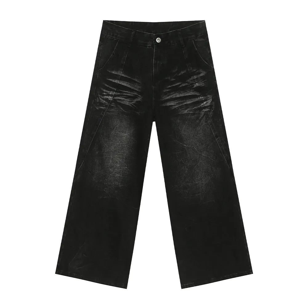 Washed Cat Whiskered Wide Leg Jeans