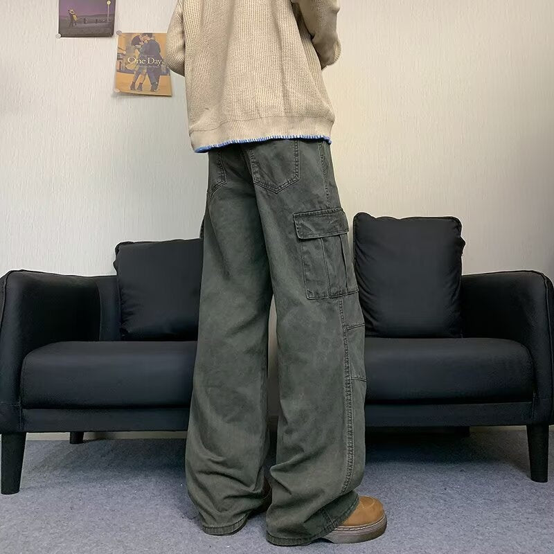 Loose Straight Leg Wide Leg Denim Pants - Multi Pocket Casual Style