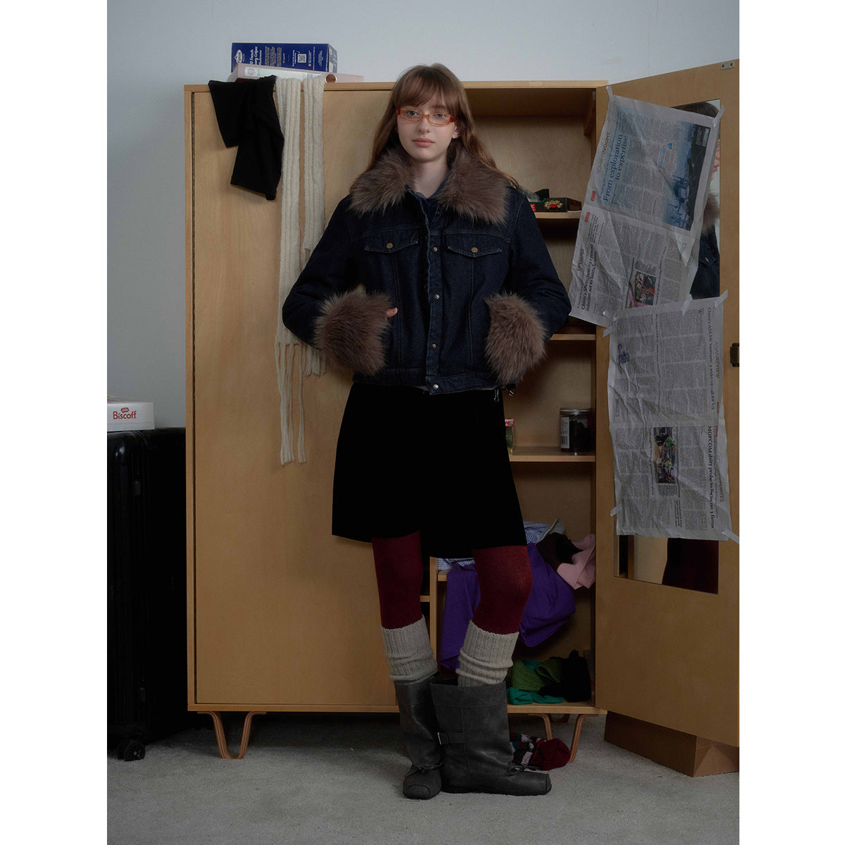 Wool Collar Denim Cotton Jacket