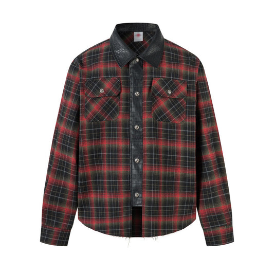 Leather Lapel Single Breasted Long Sleeved Work Shirt