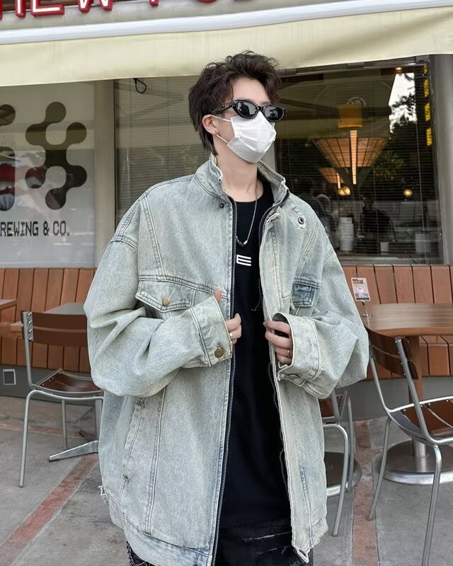 Men's Vintage Washed Denim Jacket - Premium Japanese Craftsmanship