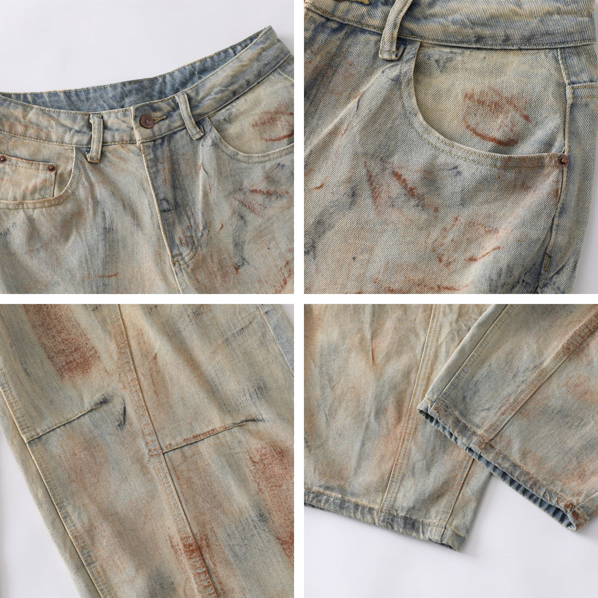 Washed Distressed Denim Long Pants - Premium Japanese Craftsmanship
