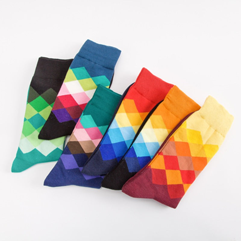 Men's Medium Tube Socks - Colorful Diamond Pattern