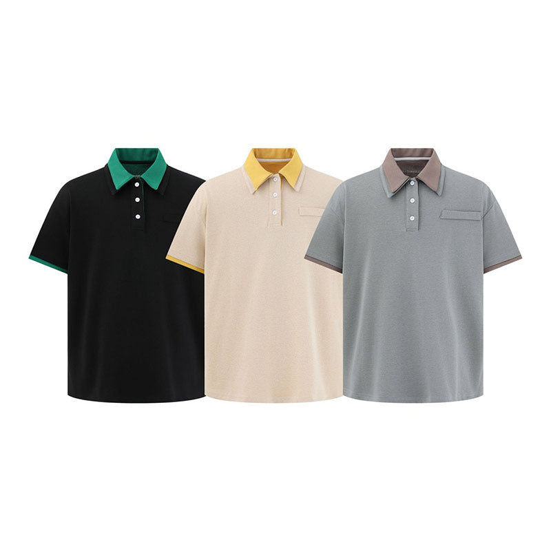 Two-Tone Polo Shirt - Casual Turn-Down Collar