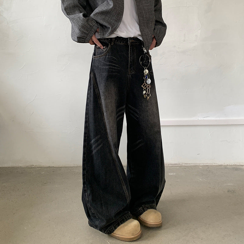 Street Silhouette Distressed Washed Floor Length Wide Leg Pants