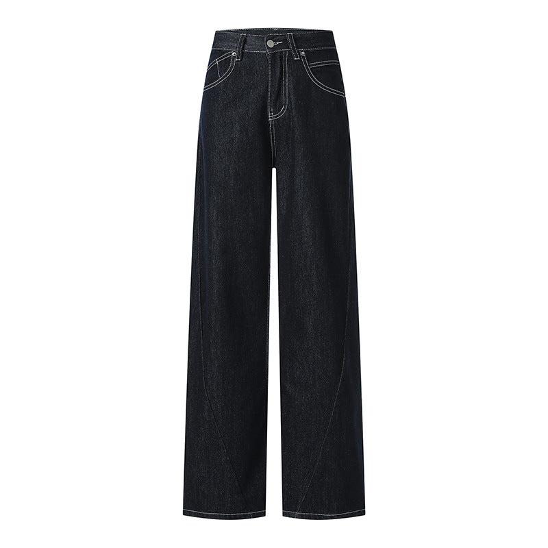 Premium Women's Dark Blue Wide-Leg Long Pants - Japanese Denim