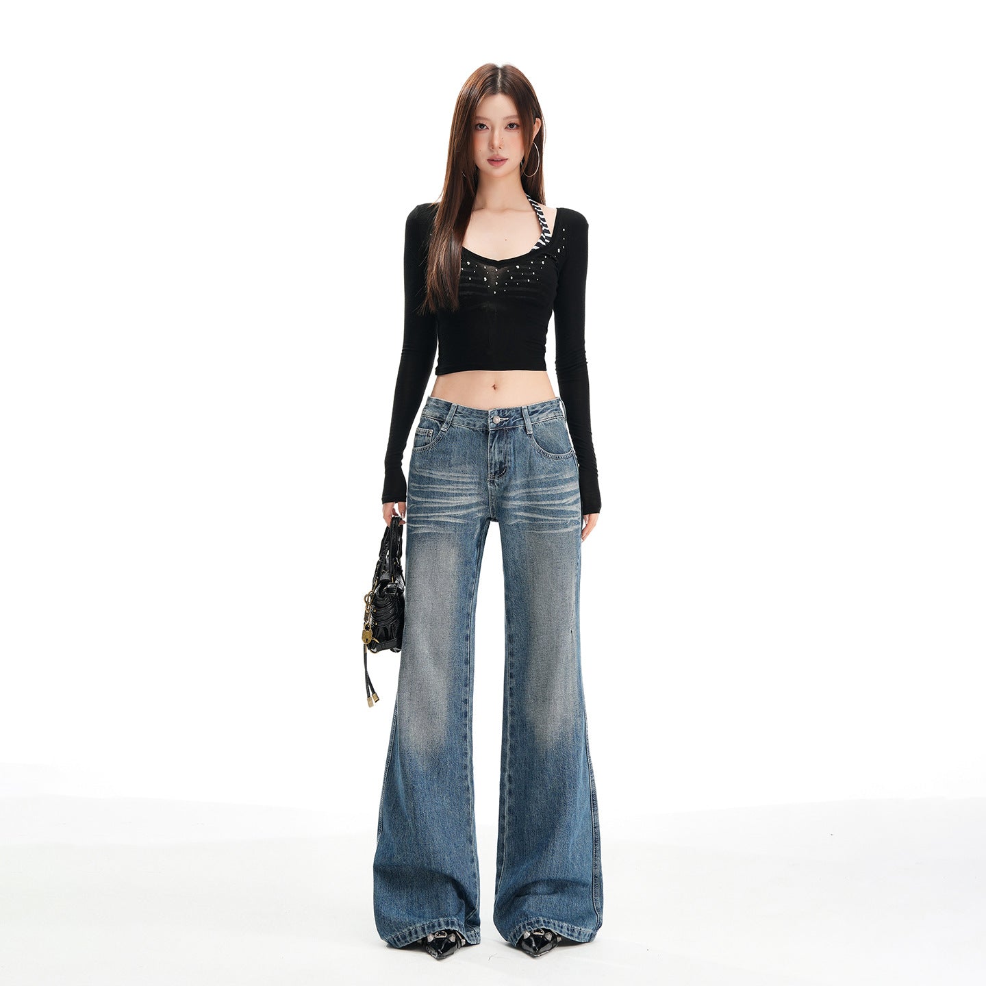 Women's Low Waist Washed Drape Straight Trumpet Pants