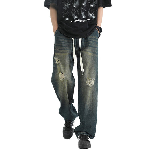 Men's Loose Straight Leg Pants - Nostalgic Green Denim