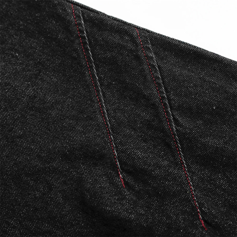 Retro High Street Loose Wide-Leg Denim Trousers with Pleated Stitching