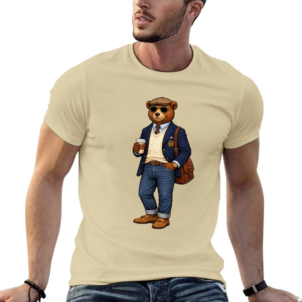 Men's Oxford Denim Bear Cotton Short Sleeve Tee - Cream