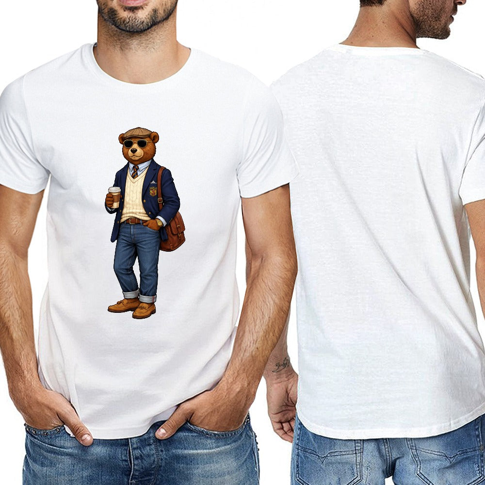 Oxford Denim Bear Men's White 100% Cotton Short Sleeve T Shirt