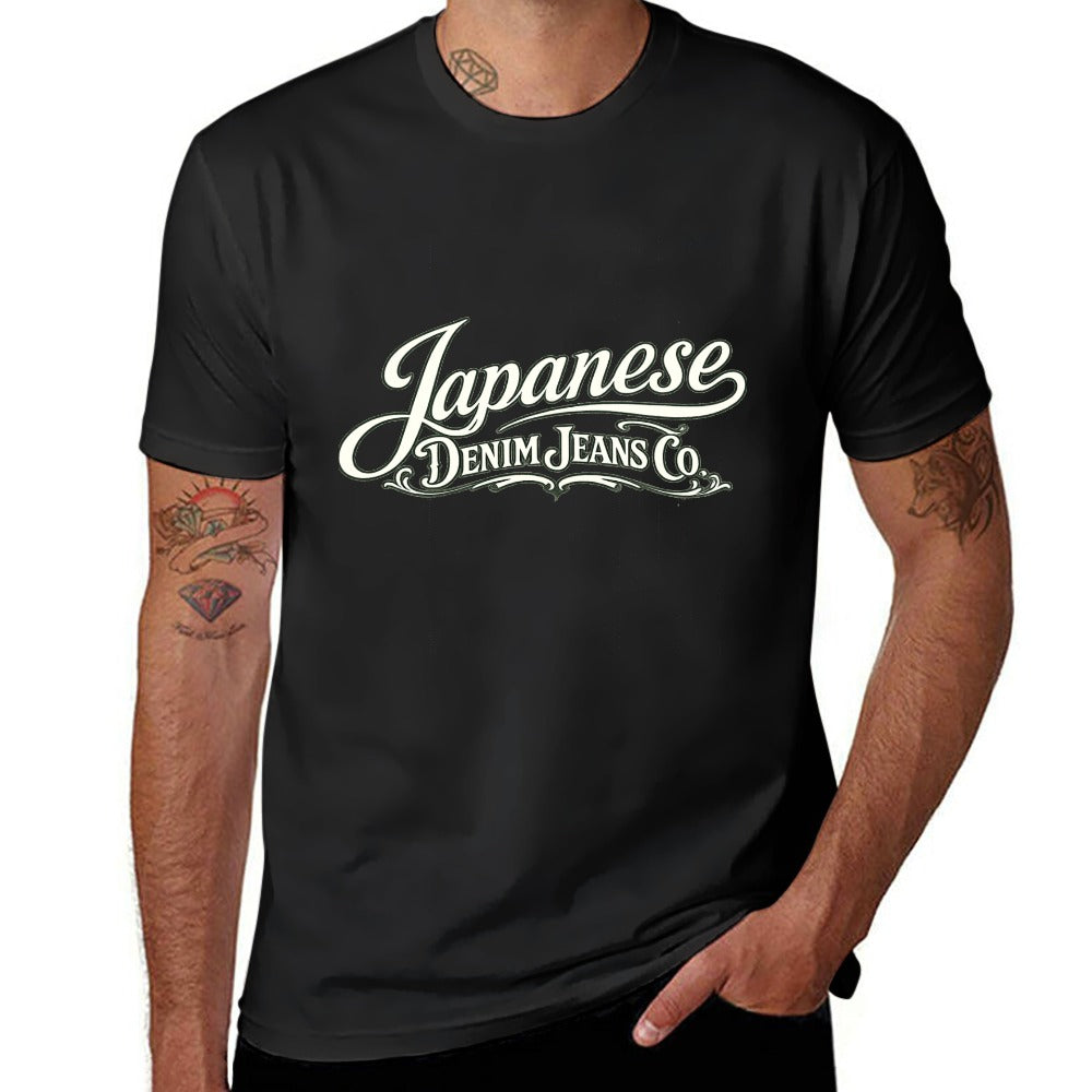 Japanese Denim Jeans Co. Men's Short Sleeve Cotton T-Shirt - Black