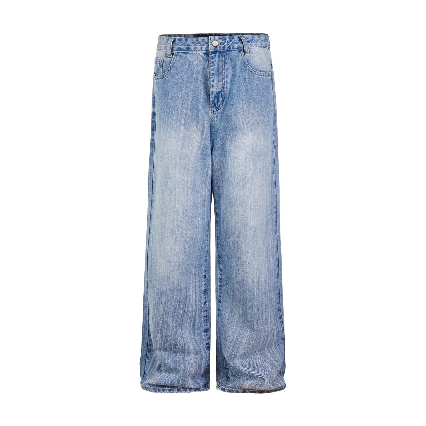 Washed Design Streamline Scratch Oversize Floor-Length Denim Pants
