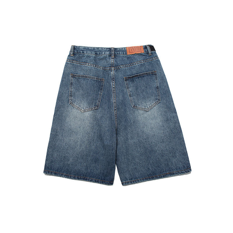 Solid Color Distressed Washed Straight Leg Denim Shorts