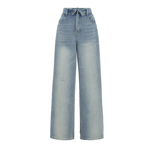 Curled High Waisted Back Pocket Wide Leg Mop Jeans