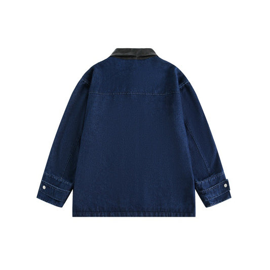 Mid-Length Color Block Denim Jacket with Pockets