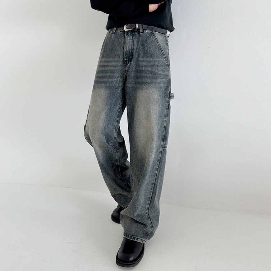 Casual Style Workwear Denim Material Straight Leg Wide Leg Clean Fit Pants