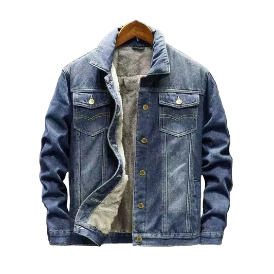 Fleece-Lined Thickened Denim Jacket for Men - Casual Outerwear