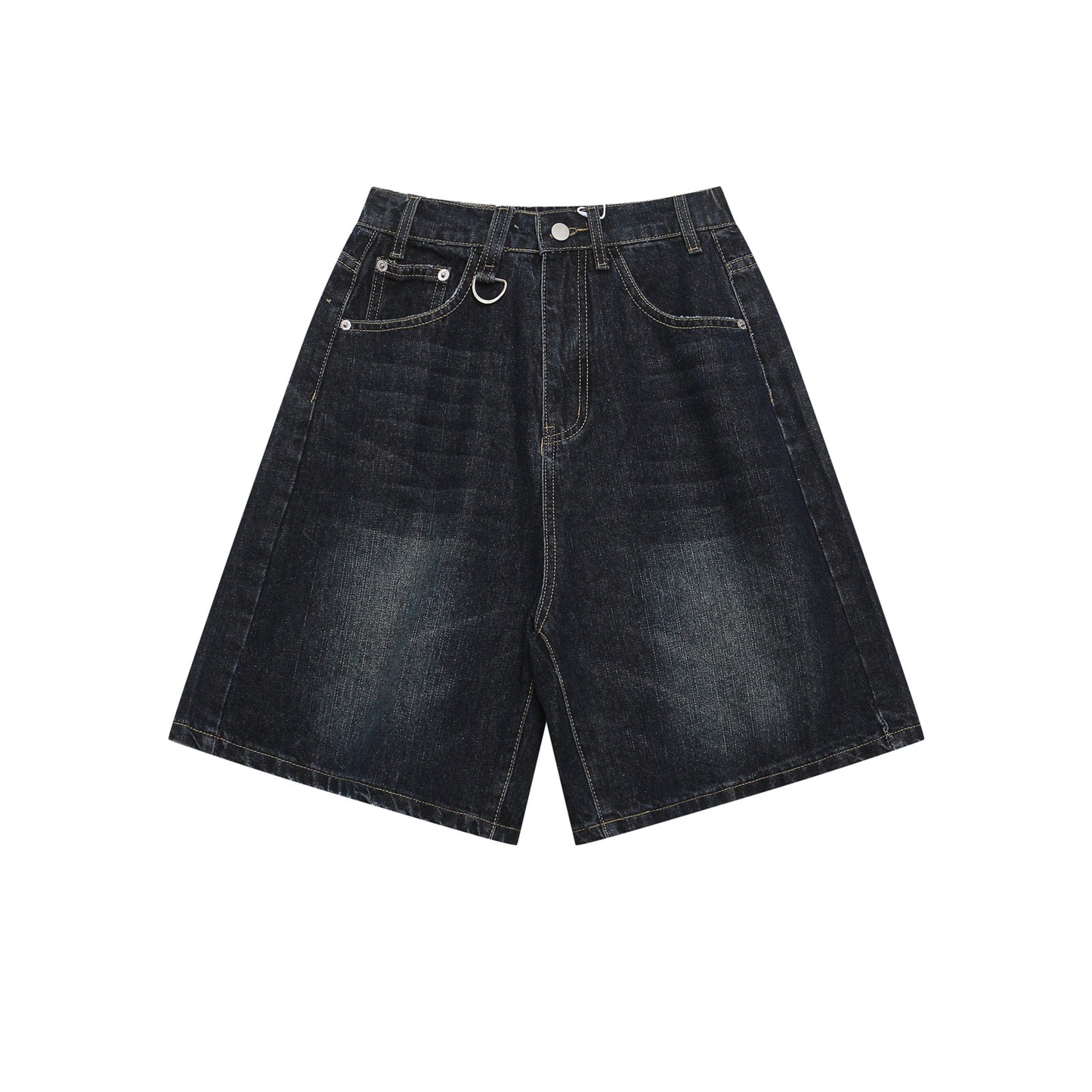 Men's Retro Washed Denim Shorts – Loose Fit, Wide-Leg Style