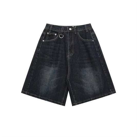 Men's Retro Washed Denim Shorts – Loose Fit, Wide-Leg Style