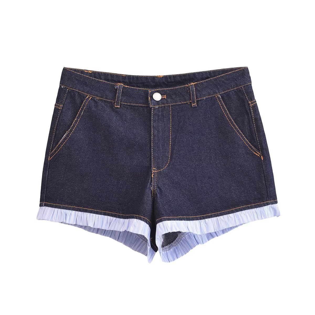 Splicing Lace & Visible Thread Decoration Casual Denim Shorts for Women