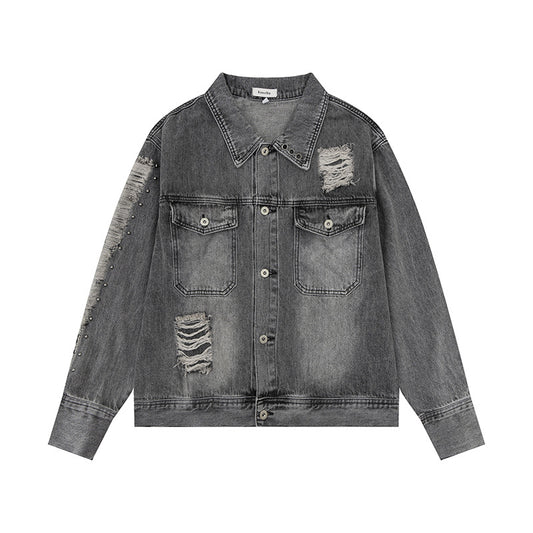 Washed Ripped Denim Jacket for Men