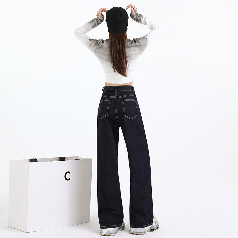 Women's Dark Blue Wide-Leg Long Pants - Japanese Denim