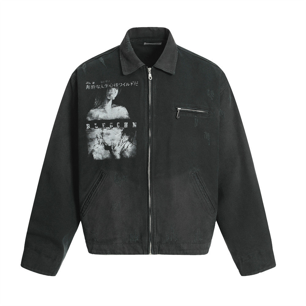 Men's Dark Character Print Canvas Jacket - Retro Punk