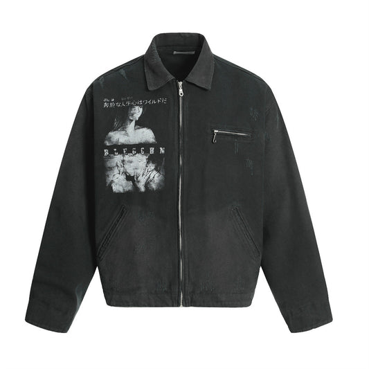Men's Dark Character Print Canvas Jacket - Retro Punk