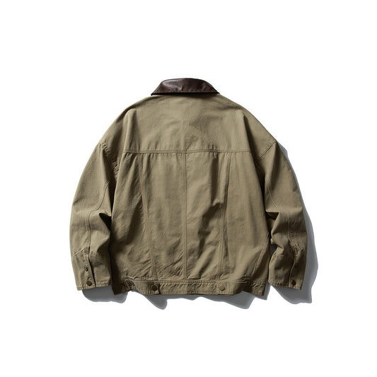 Color Block Turn-Down Collar Work Jacket for Men - Loose Fit Outerwear