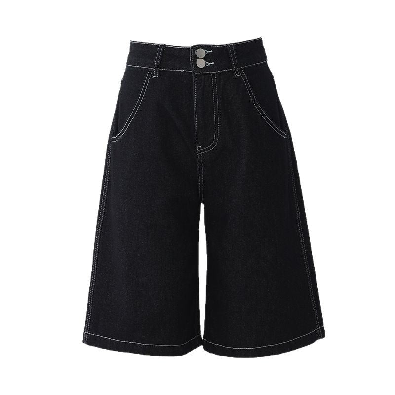 Women's Double Button High Waist Retro Loose Wide Leg Denim Trousers