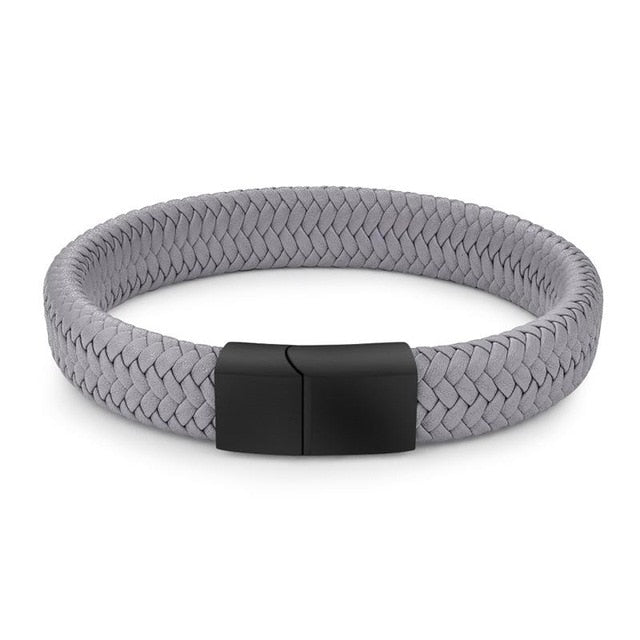 Men's Braided Leather Bracelet with Stainless Steel Magnetic Clasp