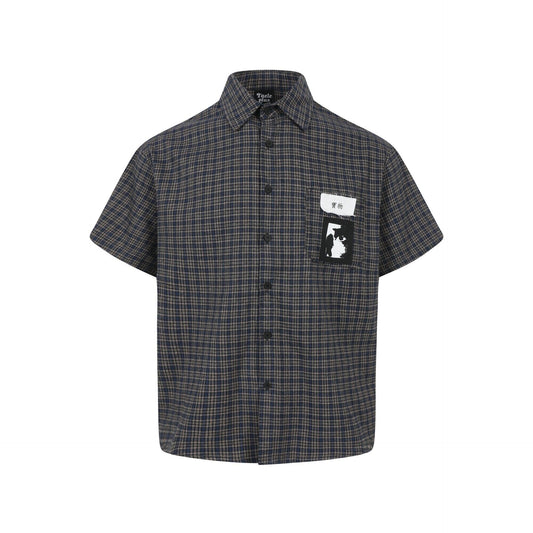 Grid Graffiti Sticker Short Sleeved Shirt for Men and Women