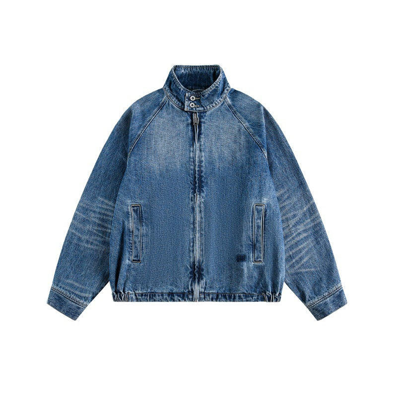 Oversized Denim Jacket with Stand Collar