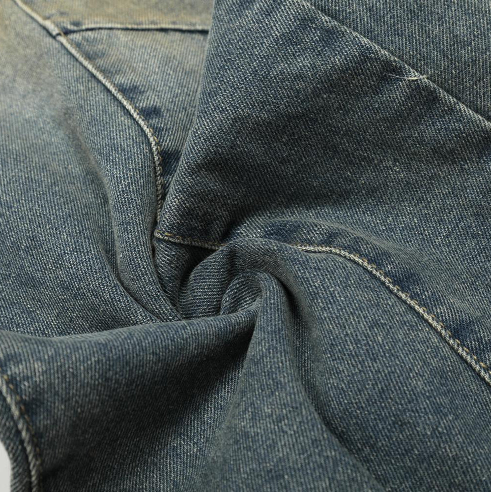 Vintage Curved Jeans with Retro Deconstruction Design