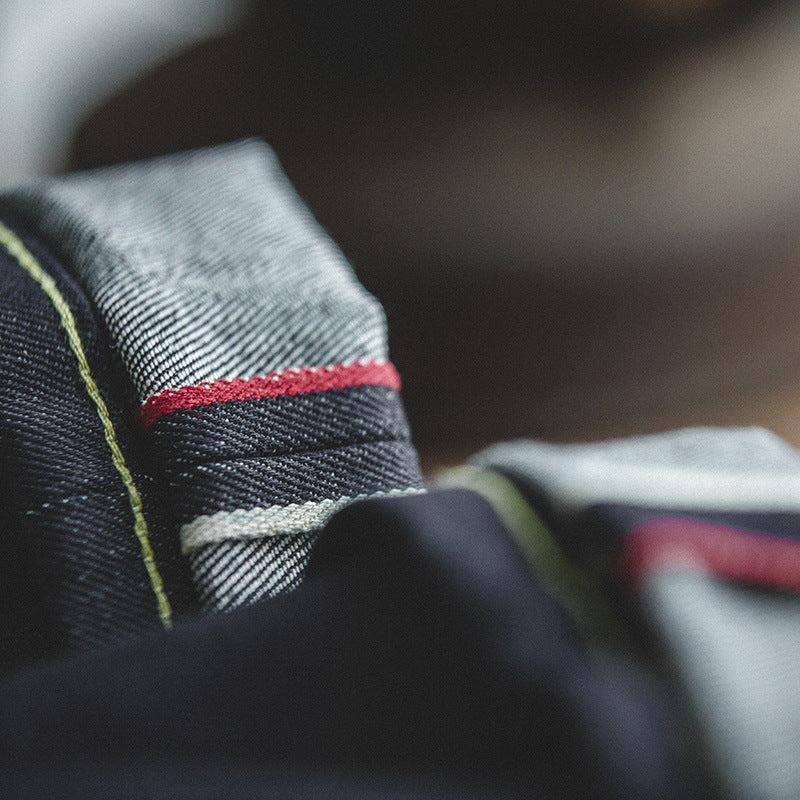 Men's Selvedge Denim Jeans with Zipper and Long Pants