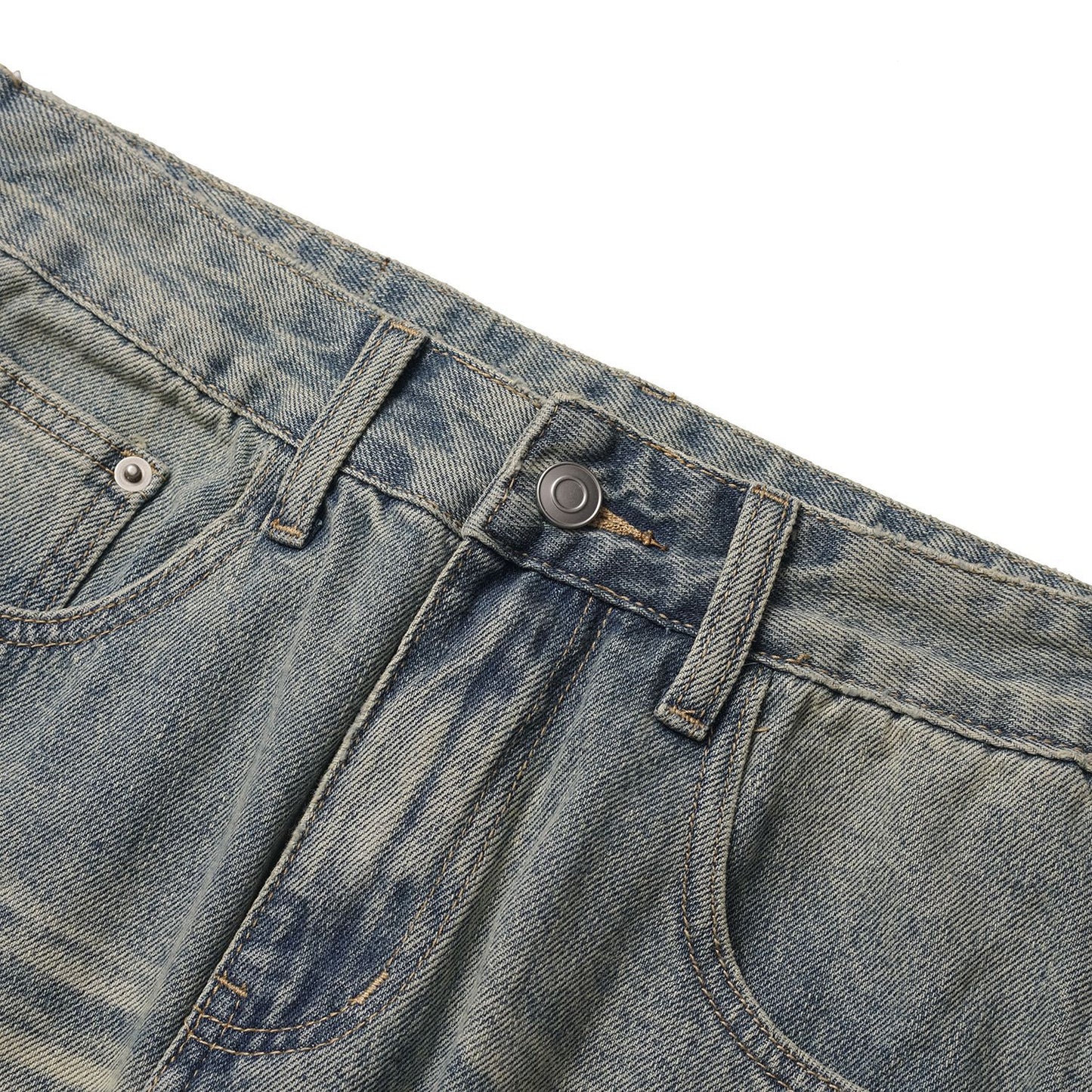 Distressed Cat-Whisker Relaxed Straight Leg Wide Leg Jeans Pants