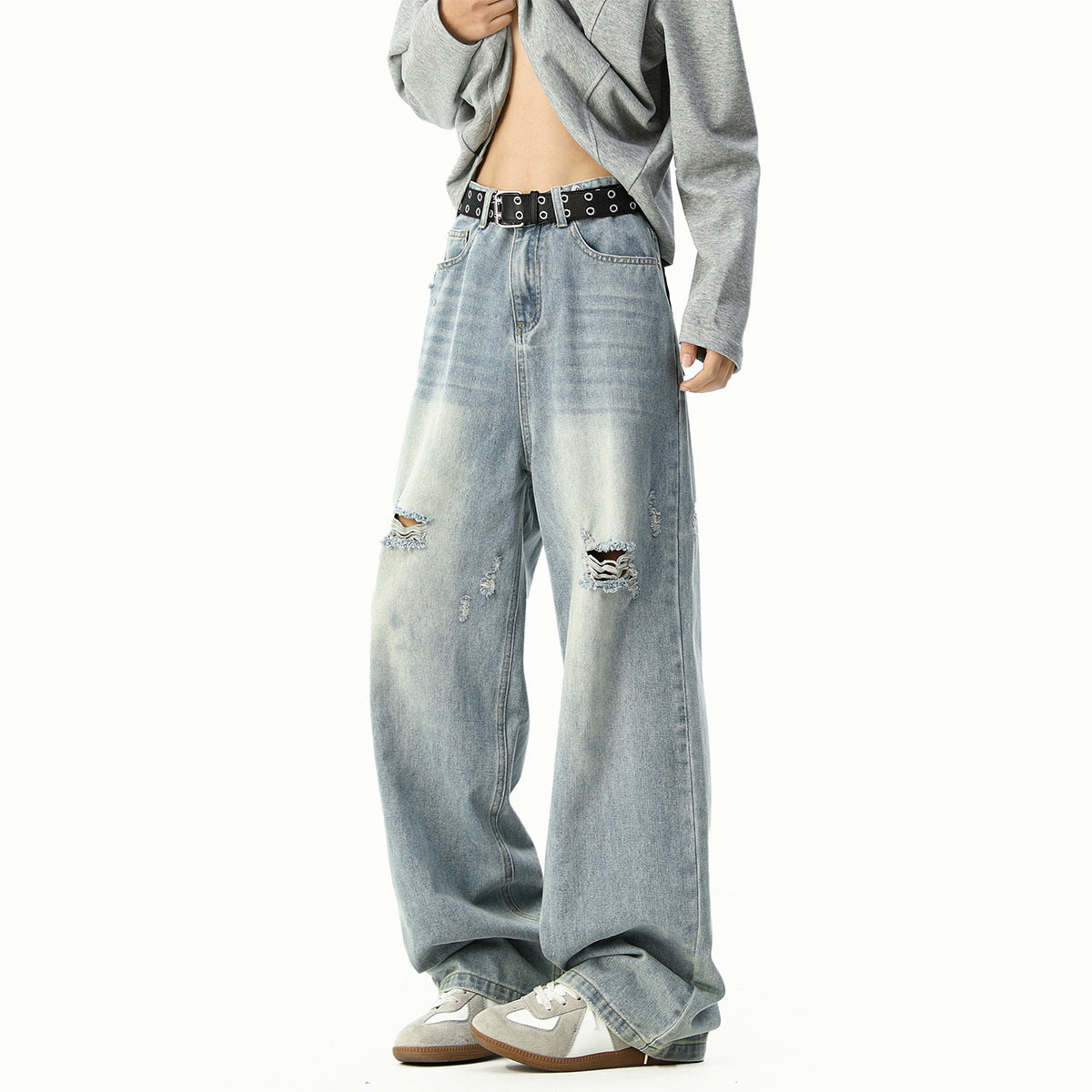 Men's  Loose Straight Leg Denim Jeans Casual Trousers