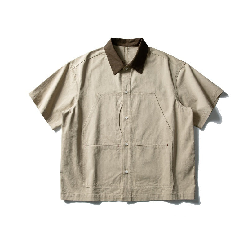 Two-Tone Loose Workwear Shirt for Men