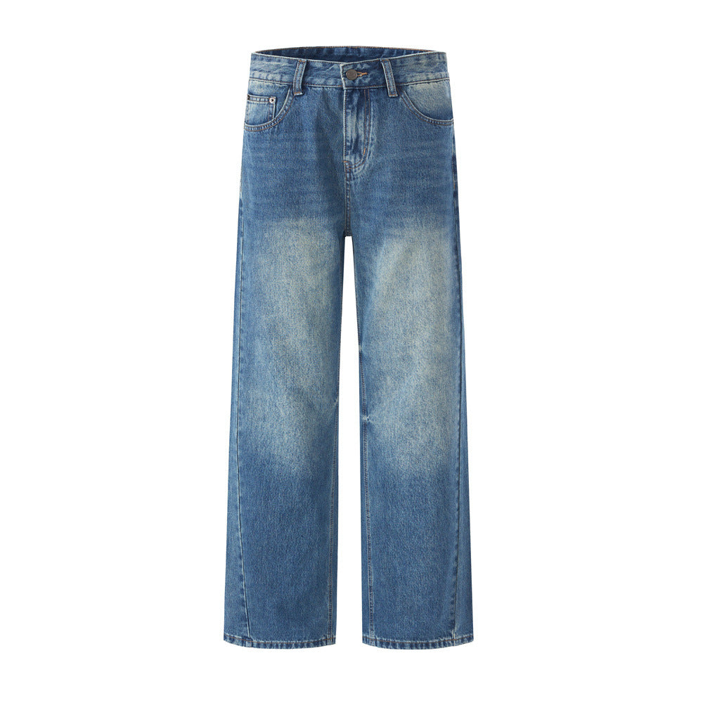 Men's Denim Jeans, Tie-Dye Catwhisker Straight Leg, Casual Loose Fit, , Versatile Men's Pants