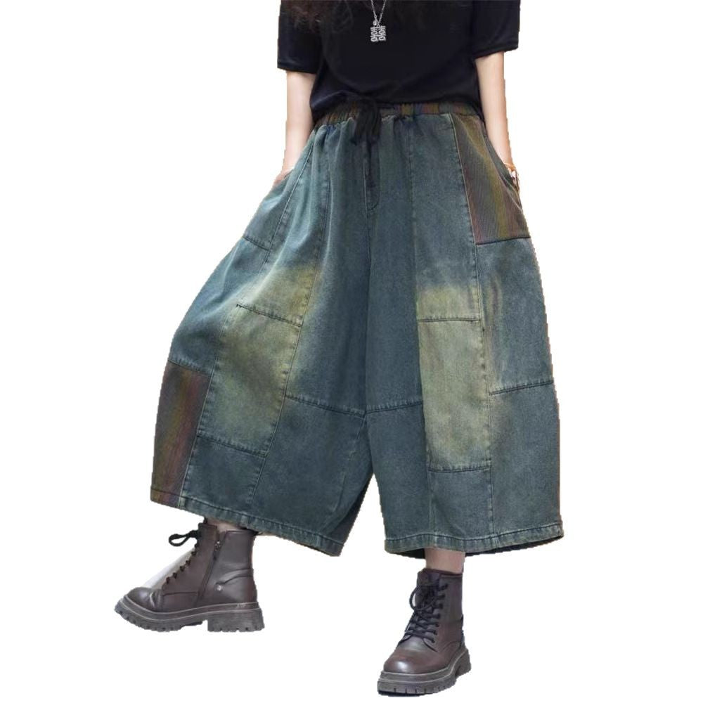 Vintage Washed Slimming Denim Trousers for Women - Loose Fit Straight Leg Three-Quarter Pants