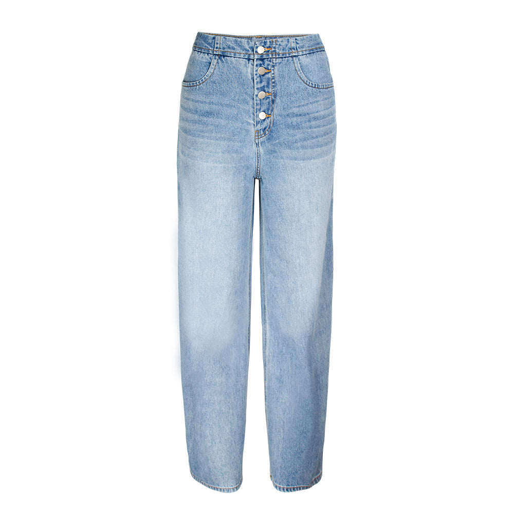 Premium High-Waist Wide-Leg Jeans with Pockets for Women