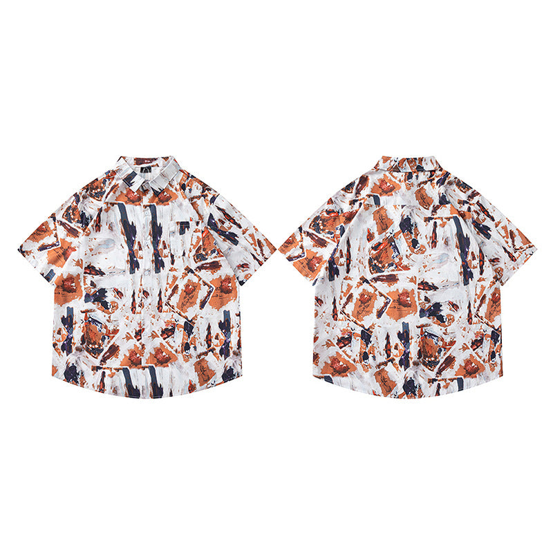 Painting Short Sleeve Shirt for Men - Casual Summer Floral Shirt