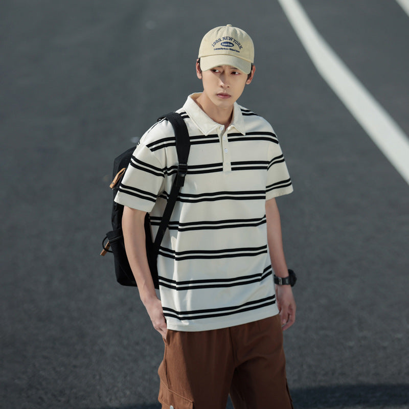 Striped Short Sleeved Polo Shirt for Men