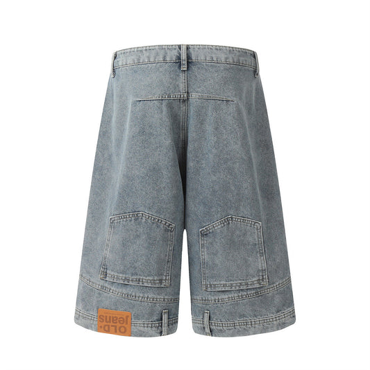 Men's Washed Mid-Length Denim Shorts - Trendy Straight Leg Style