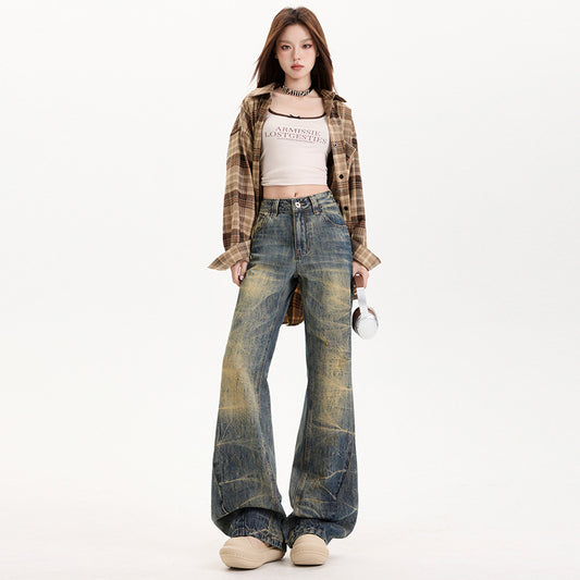 Women's Flared Jeans Low Waist Heavy Work Design Embroidered Trumpet Pants