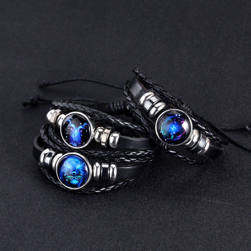 Zodiac Signs Glow Leather Bracelet